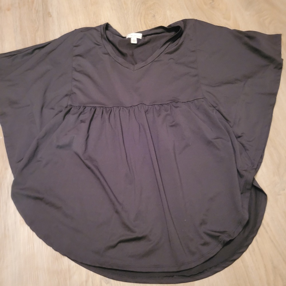 Kim Rogers Womens Top 1X Black Polyester Spandex Babydoll Boho Casual